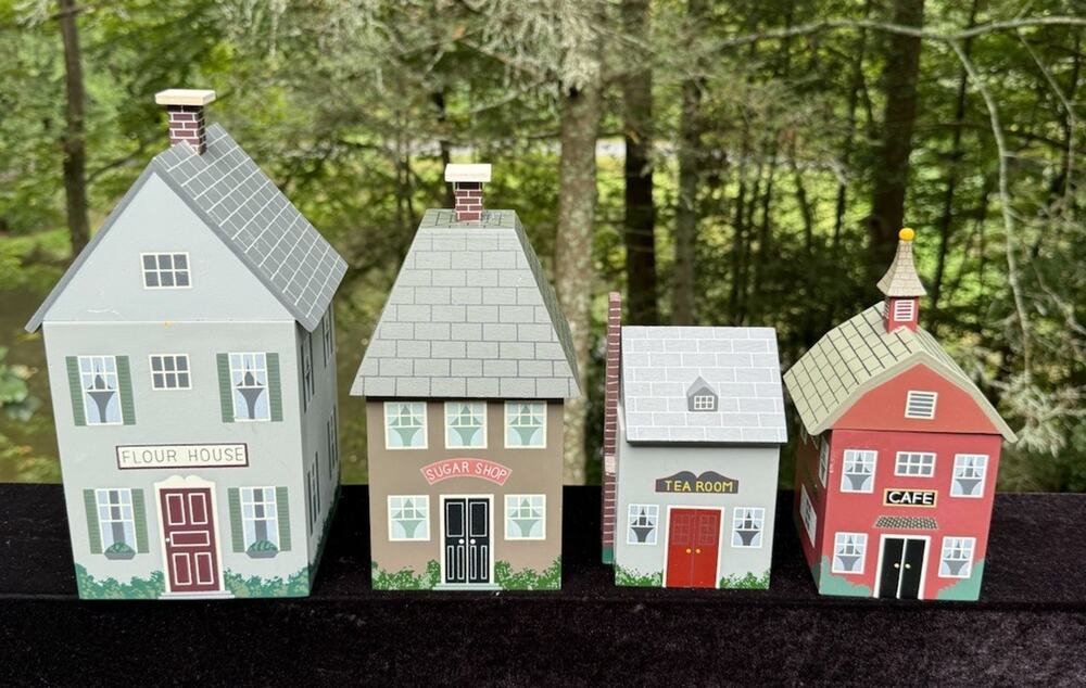 Vintage Home Interiors Wood House Shaped Kitchen Canister Set of 4 Rare!